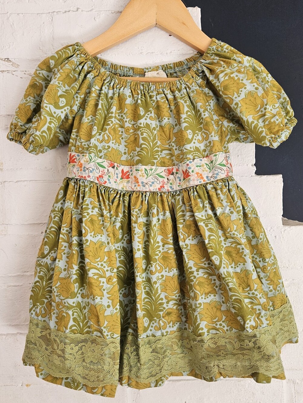 Matilda Jane Classic Serendipity Short Pop Sleeve Green Floral Tunic Top Size 4
